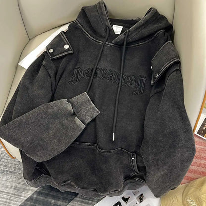 Stylish Oversized Patchwork Embroidered Sweatshirt Trendy Streetwear Black - APEX RITUAL women's hoodies & sweatshirts