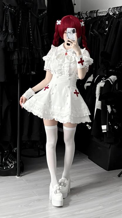 Women's White Gothic Lolita Two-Piece Set
