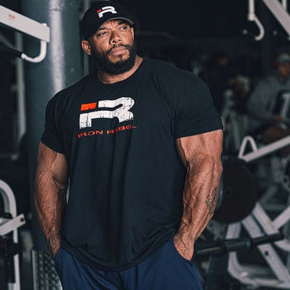 IR Series Hard Core Short Sleeve T-shirt Sport Print Round Neck Simple Sweat Absorbent Fitness Men's Clothing Training Loose