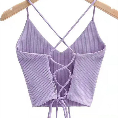 Women's Ribbed Lace-Up Halter Crop Top