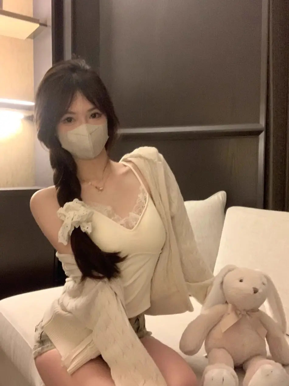 Lace Tank Top Women Cute Camis Sexy White Cropped Camisole Female Korean Sleeveless Black Vest Summer 2025 Coquette Y2k Clothes