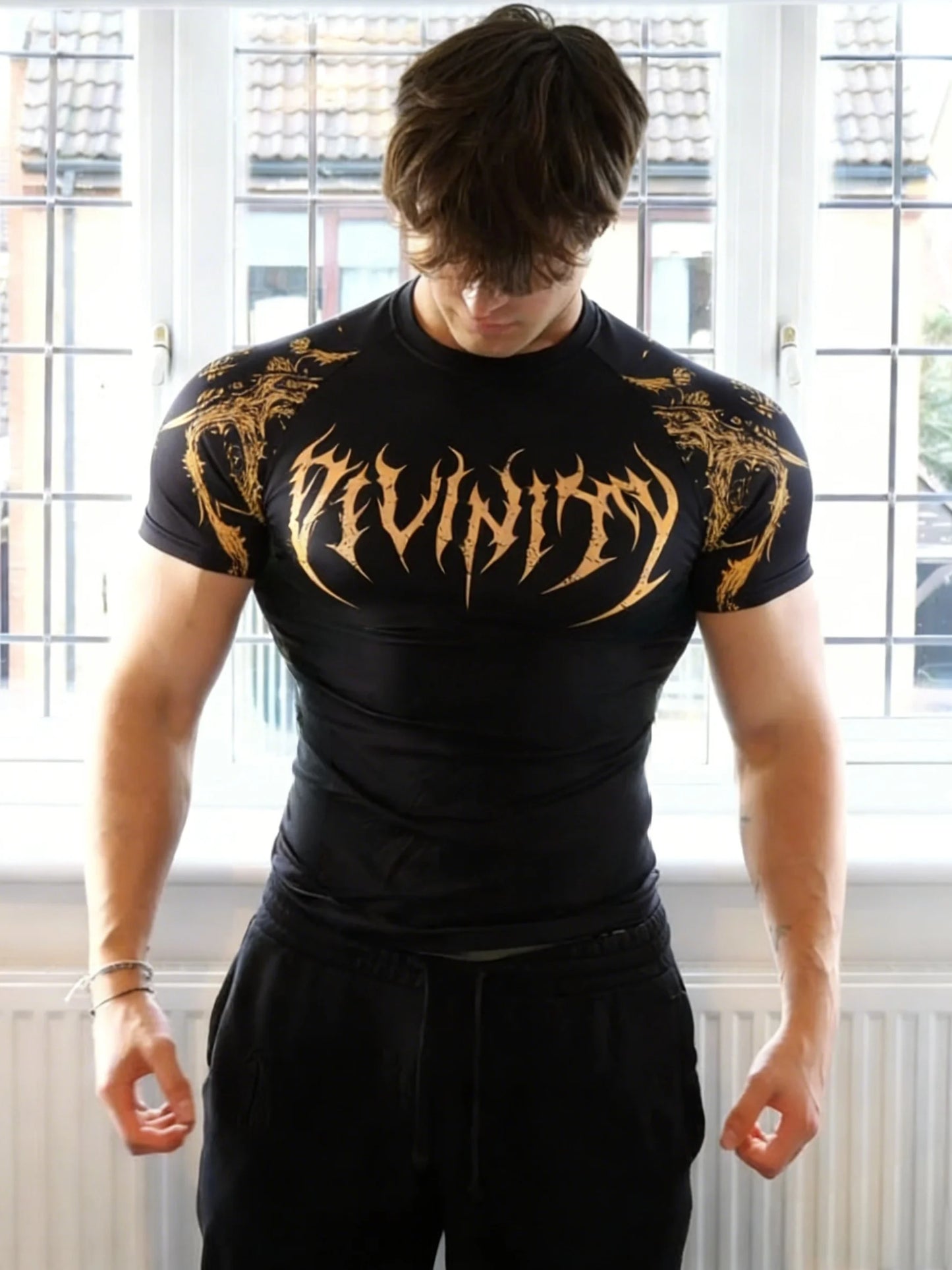 Men'S Athletic Fitness T-Shirt, Summer Quick-Dry Compression Shirt, Stylish Gothic Print Men'S Sports Top