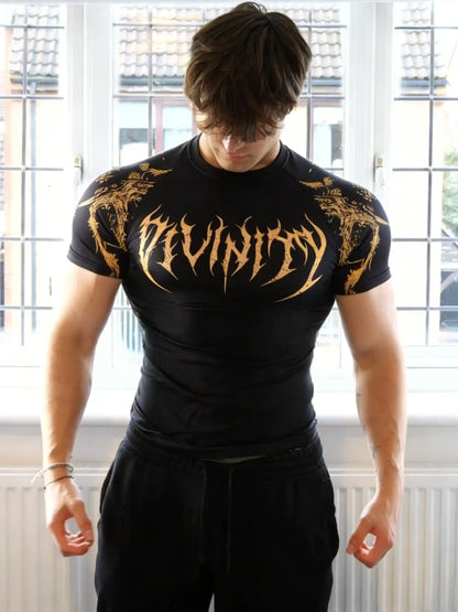 Men'S Athletic Fitness T-Shirt, Summer Quick-Dry Compression Shirt, Stylish Gothic Print Men'S Sports Top
