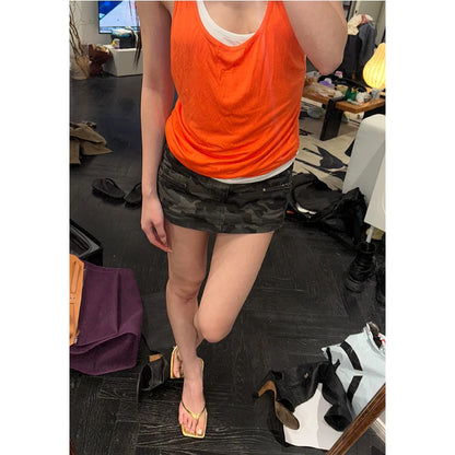 Low Waist A-Line  Skirt Women's Summer Sexy Camouflage Denim Skirt Punk Street Style Green Color Streetwalk Citywalk