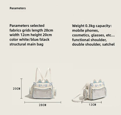 Women's Fashion Backpacks Y2K Korean Japan Kawaii Cat Ita Bag PU Cute Girls Transparent Pocket Aesthetic Shoulder Crossbody Bags