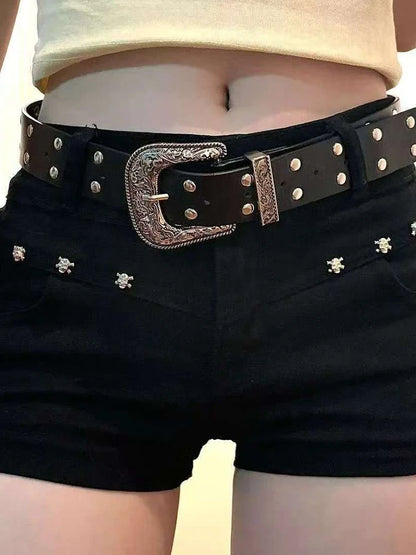 Aoaiiys Short Jeans Woman Harajuku Fashion Rivet White Shorts Summer 2026 New Gothic Spice Girls Sexy Low Waisted Slim Shorts