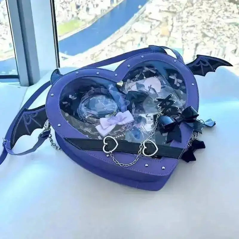 Heart Devil Wings Punk Itabags Belt Buckle Gothic Shoulder Pain Bag PU Leather Y2k Display Chain Crossbody Bag Cosplay Bag Girls