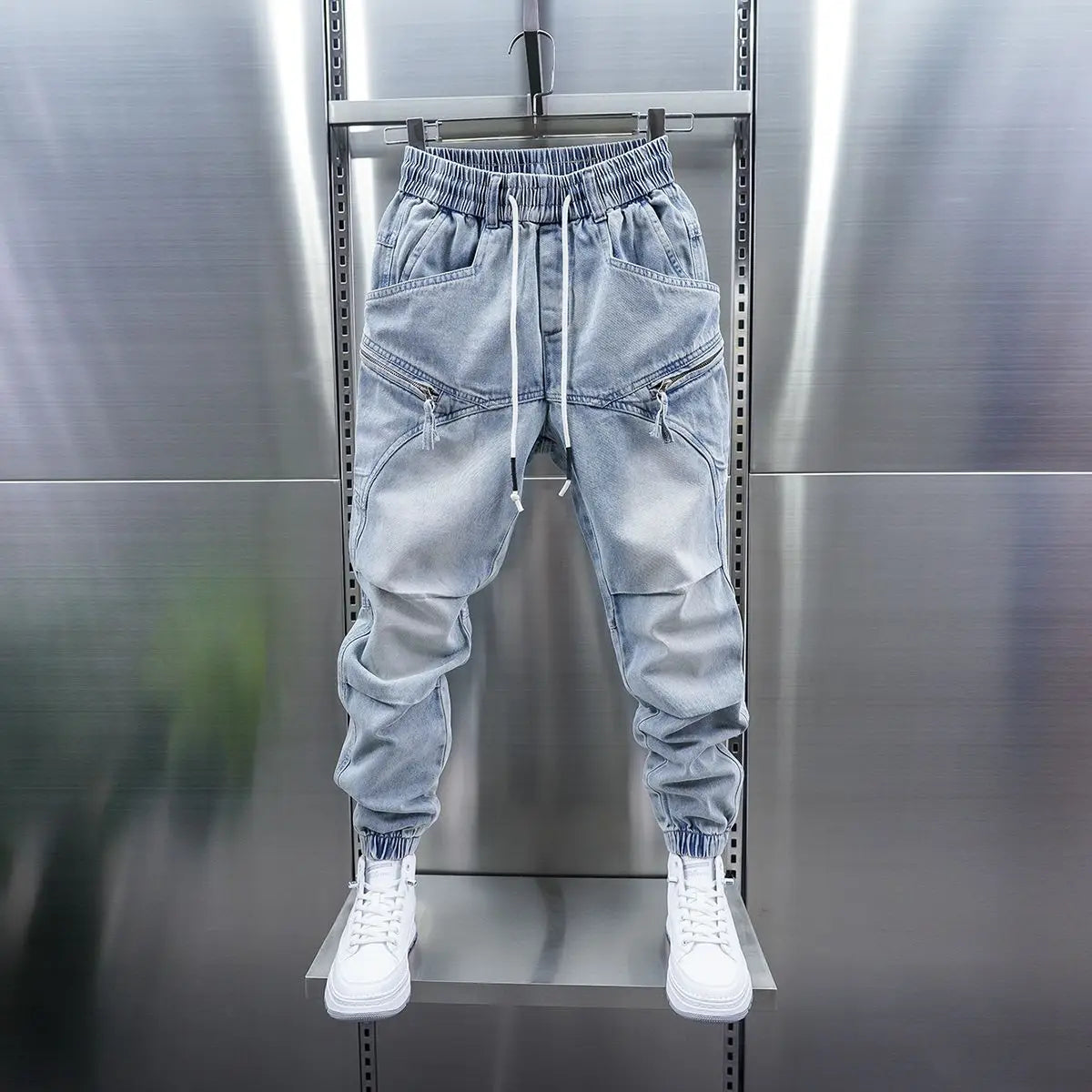 Fashionable Street Jeans Cool Zipper Harem Jeans High Quality Luxury Brand Men Clothing