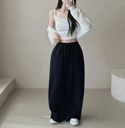 Women Bf Hip Hop Y2k Drawstring Printing Sweatpants Women Fashion Streetwear Sports Trousers Loose Casual Wide Leg Pants