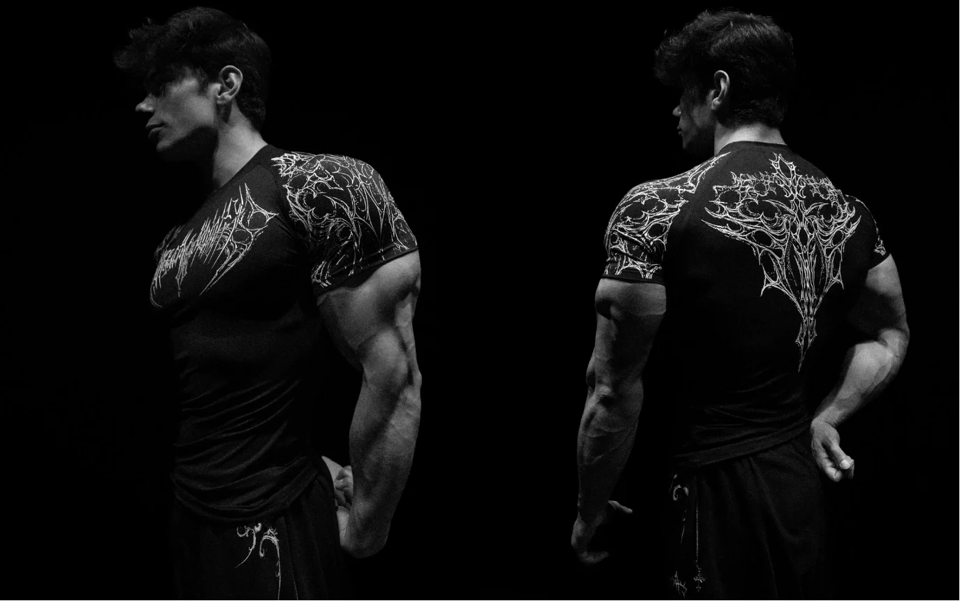 Breathedivinity Men's T-shirt - American Dark Style, Fitness and Sports Wear, Quick-Drying, Breathable, Compression Short Sleeve