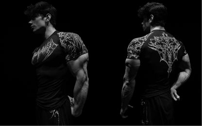 Breathedivinity Men's T-shirt - American Dark Style, Fitness and Sports Wear, Quick-Drying, Breathable, Compression Short Sleeve