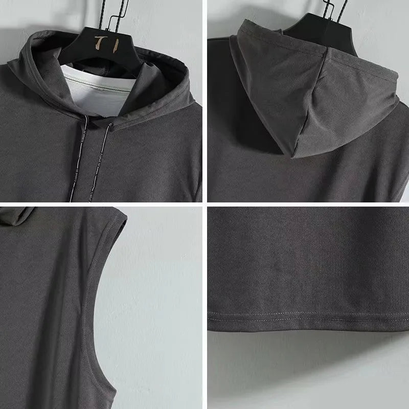 Vest Sleeveless Tees Hooded Woman Men's Tank Tops Male T-Shirt Gym Training Exercise Sport Shirt Korean Style Casual Solid Color