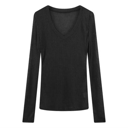 Women's Sheer V-Neck Long-Sleeve Top