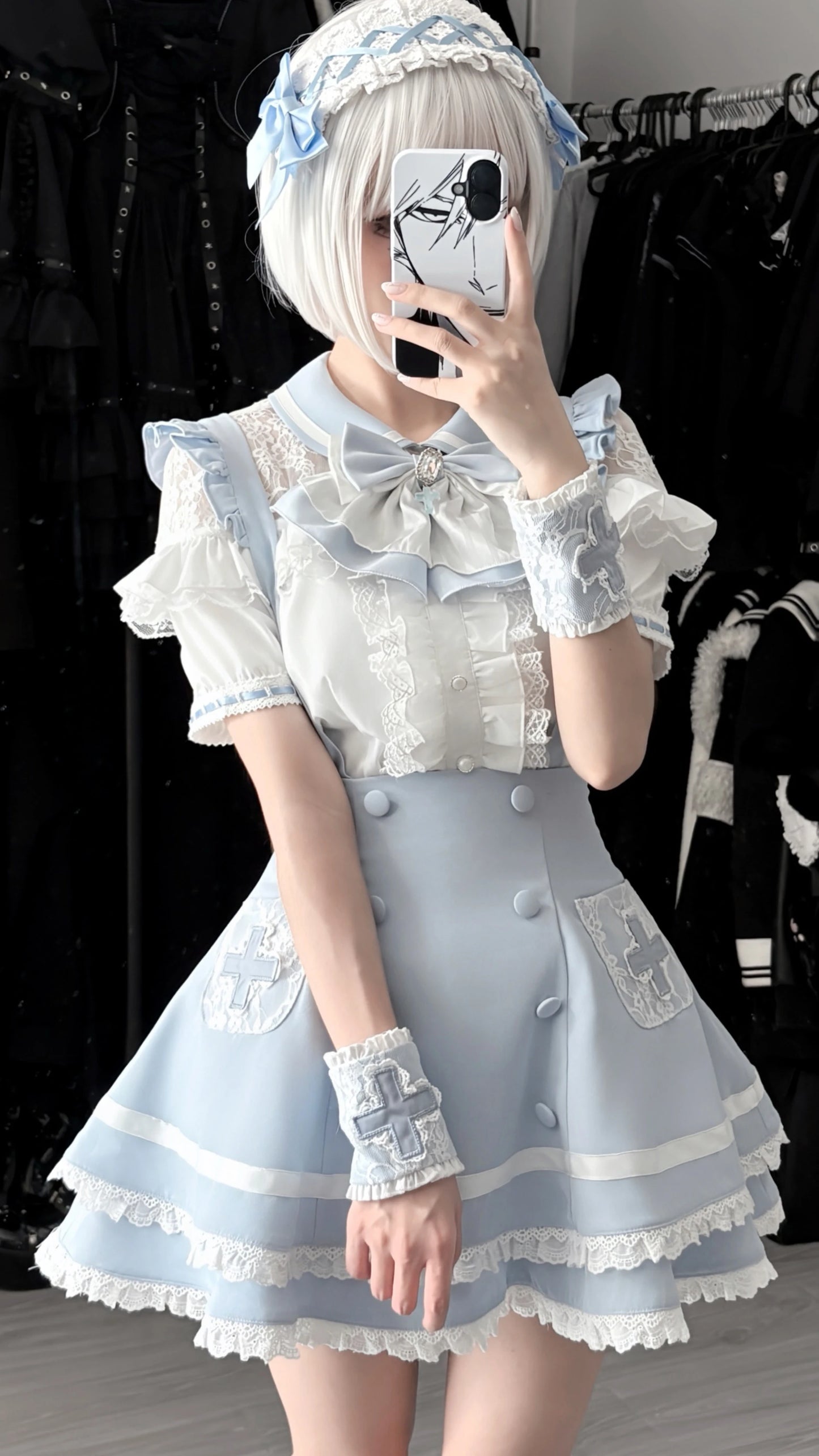 Women's White Gothic Lolita Two-Piece Set