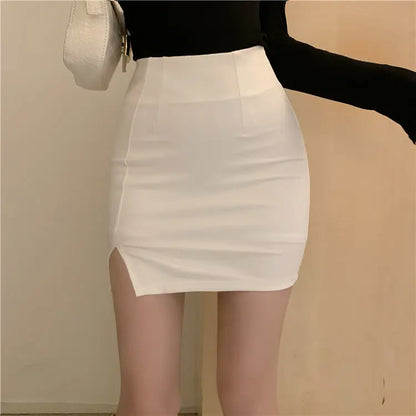 Hot Girls In Sexy Mini Women Skirts Short with Side Slit Hip Wrap Chic and Elegant Woman Skirt Korean Style Fashion High Waist