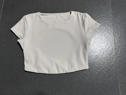 Hollow Backless Short Sleeve Sporty Slim T-shirt Women Crop Top Breathable Quick Dry Gym Workout Top Sport Shirt Fitness Clothes