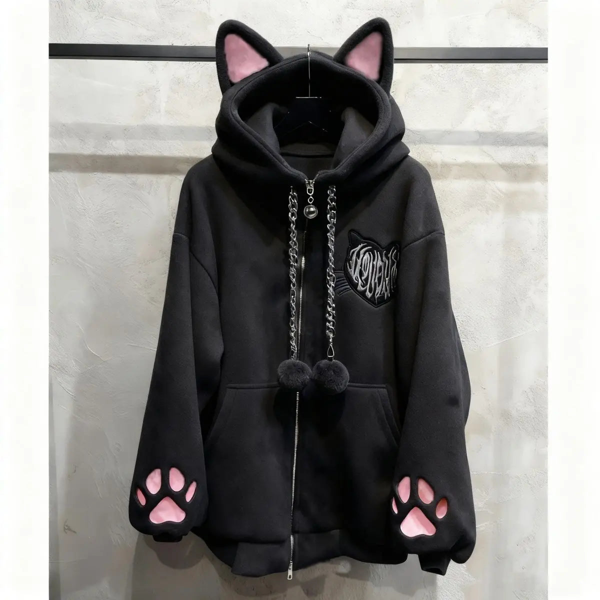 New Velvet Cute Cat Ear Women Hoodie Cat Claw Long Sleeve Coat Black Cat - APEX RITUAL women's hoodies & sweatshirts