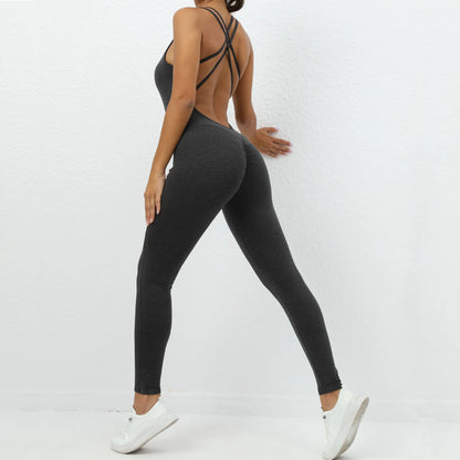 Women's Workout Slim Fit Ruched Black Jumpsuit