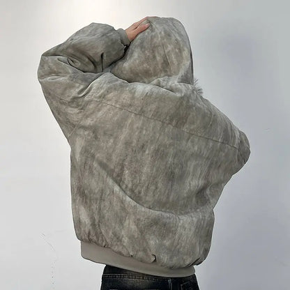 Winter men's cotton jacket with fur collar eagle embroidery and tie-dye design outdoor style jacket thickens and comfortable