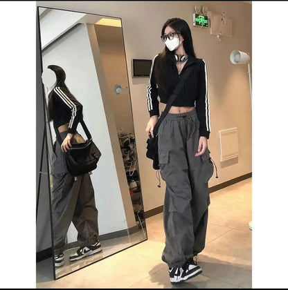 Bla Summer Thin Spor Wide Leg Casual Pants Qui Dry Jazz Dance Loose Fit Workwear Trousers High Waist Elastic Waisand