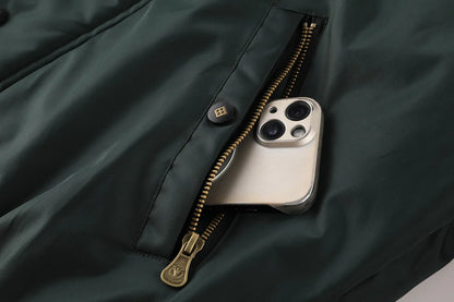 Men's Winter Warm, Hooded Jacket with Raw Edge, Lined Aviator Jacket, Embroidered Badge Design, Windproof and Waterproof Jacket
