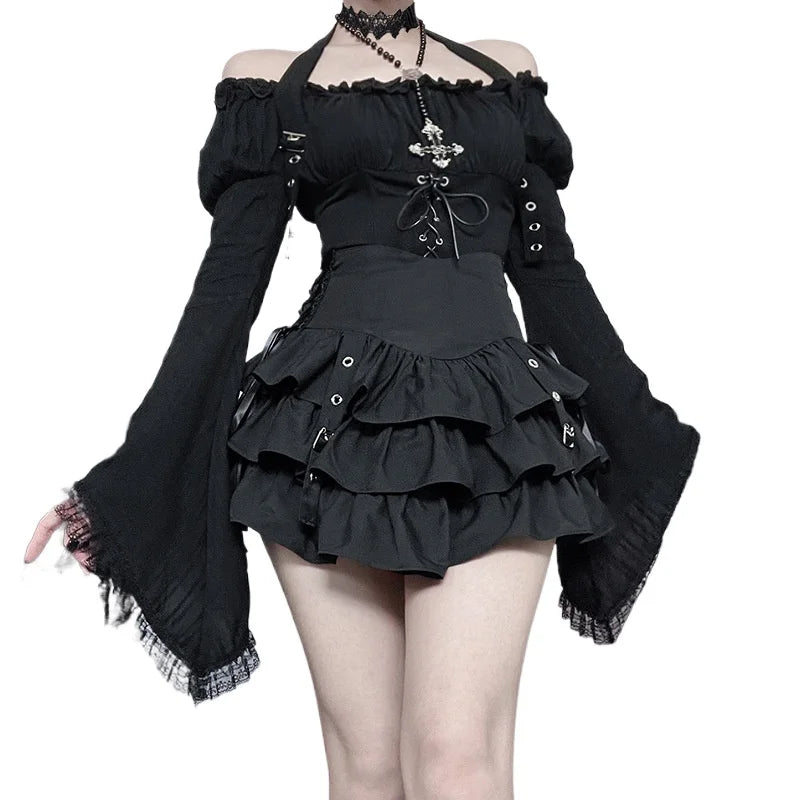 Women's Gothic Bell-Sleeve Halter Top