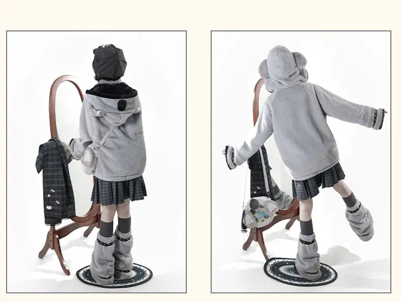 Women's Plush Hooded Embroidered Coat Set