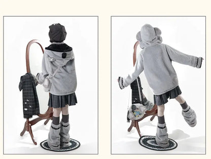 Women's Plush Hooded Embroidered Coat Set