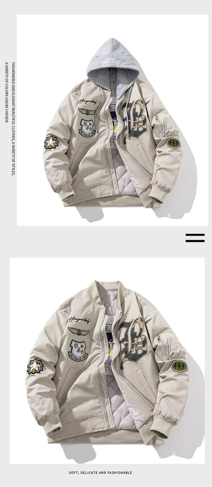 Autumn Winter Pilot Jacket Men Women Badge Star Vintage Bomber Jacket Embroidery Men Fashion Hip Hop Windbreaker Coat Streetwear