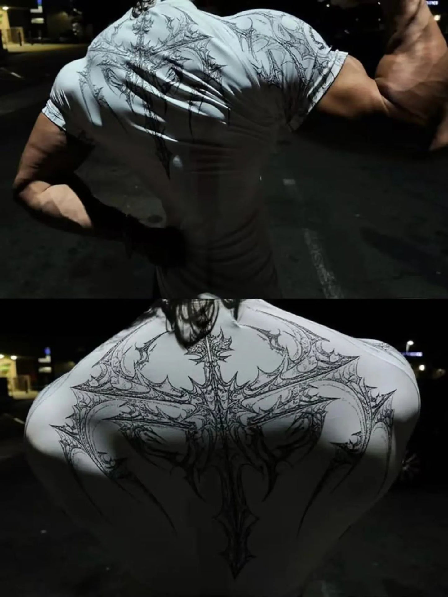 New Summer GYM T-shirt Men's Gothic Print Muscle Tee High Elasticity And Quick Drying Exercise For Bodybuilding Training T-shirt