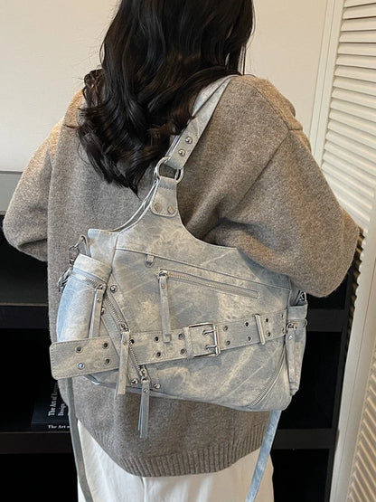 Fashionable Large Capacity Rivet Street Style Women's Tote Bag Shoulder Crossbody Bag Durable Polyester  Commuter Bag