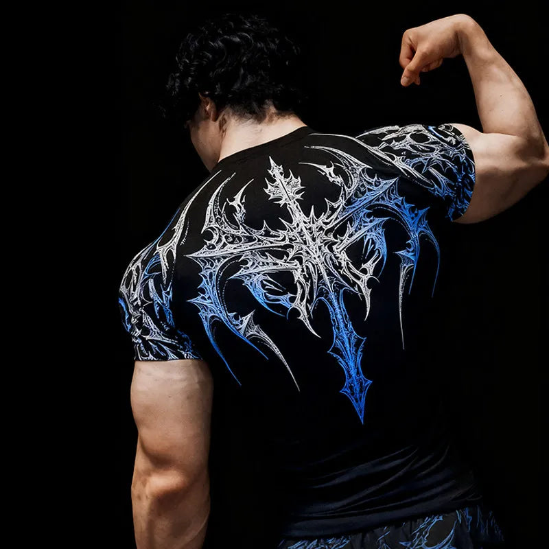 Gothic Battle Axe Short Sleeved Men's Quick Drying Stretch Fitness Suit For Summer Sports With Tight Compression Cuffs T-shirt