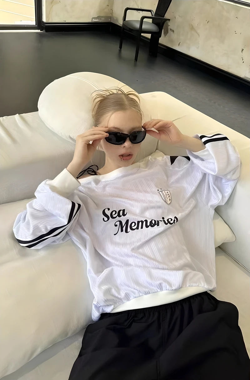 Spring and winter new American oblique shoulder long sleeve printed letter hoodie loose casual spice girls shirt T-shirt women