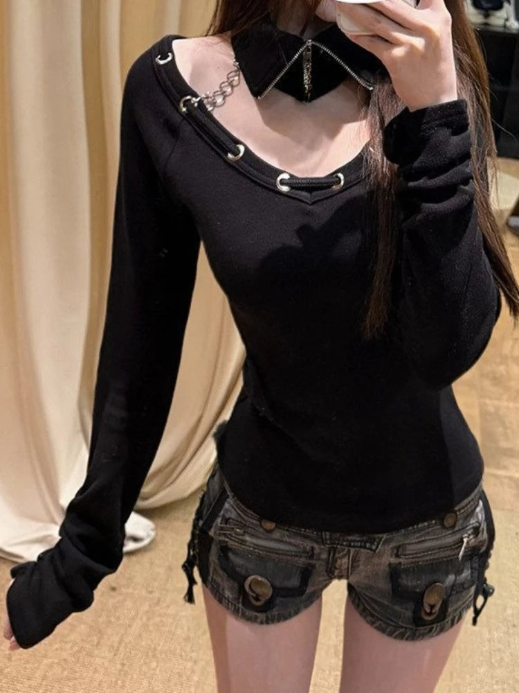 Women's Y2K Chain Slash-Neck Crop Top