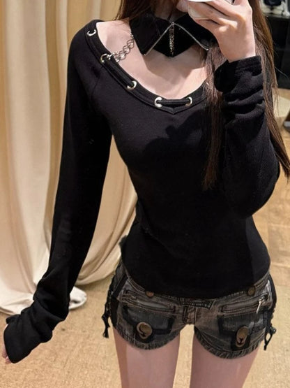 Women's Y2K Chain Slash-Neck Crop Top