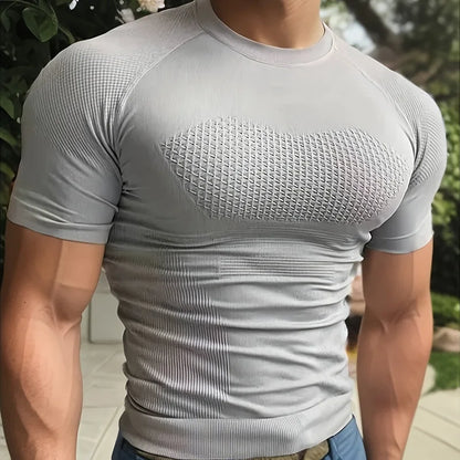 Summer Men Short Sleeve T-Shirt Breathable Compression Gym Running T Shirt Man Casual Tops Seamless Fitness Shirts Man Clothing