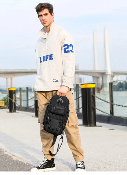 Ozuko Belly Bags Men's Chest Bag Outdoor Tactical One Shoulder Crossbody Bag High Capacity Waterproof Sports Bag For Man