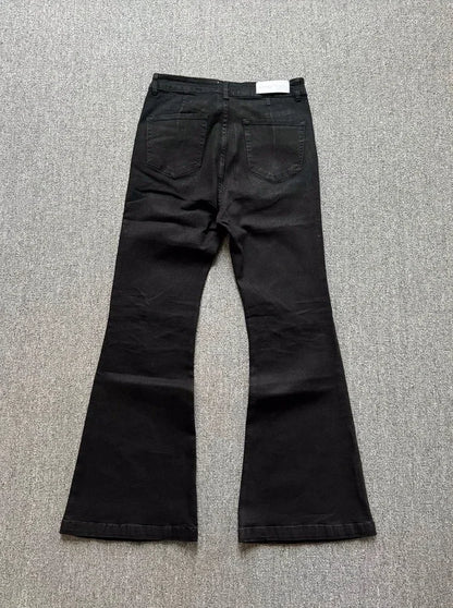 American retro heavy industry men and women black gothic retro casual loose jeans High street coated micro-flare jeans