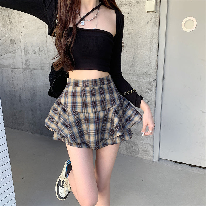 Women's Y2K Plaid Ruffle Skort