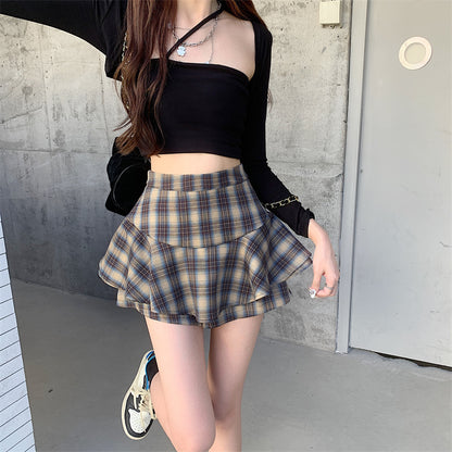 Women's Y2K Plaid Ruffle Skort