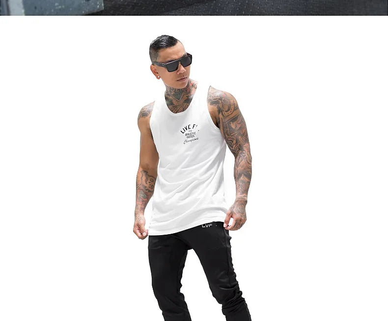 Men's Cotton Tank Top Gym Fitness Bodybuilding Sleeveless Singlet Workout Vest Summer Casual Basketball Shirt Male Sports Tops