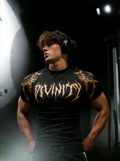 Men'S Athletic Fitness T-Shirt, Summer Quick-Dry Compression Shirt, Stylish Gothic Print Men'S Sports Top