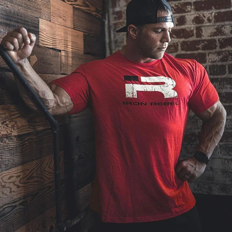 IR Series Hard Core Short Sleeve T-shirt Sport Print Round Neck Simple Sweat Absorbent Fitness Men's Clothing Training Loose