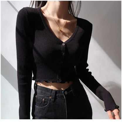 Women's Y2K V-Neck Knit Crop Top