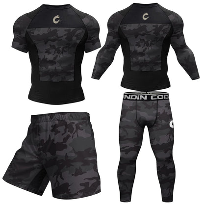 Apex Ritual – 黒 ノーギ BJJ 柔術 Tシャツ & MMA ショーツセット – ラッシュガード & コンプレッションウェア