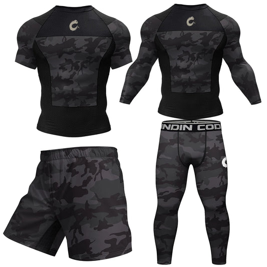 Apex Ritual – 黒 ノーギ BJJ 柔術 Tシャツ & MMA ショーツセット – ラッシュガード & コンプレッションウェア