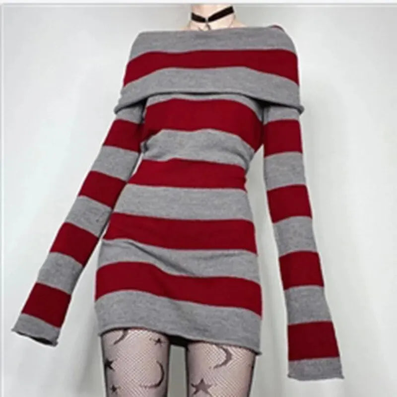 Women's Striped Off-Shoulder Mini Dress