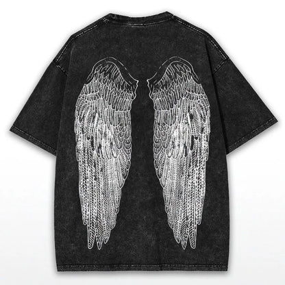 Y2K Gothic Angel Wings T-shirt: wash grunge street wear personality casual street fashion high quality round neck short sleeve
