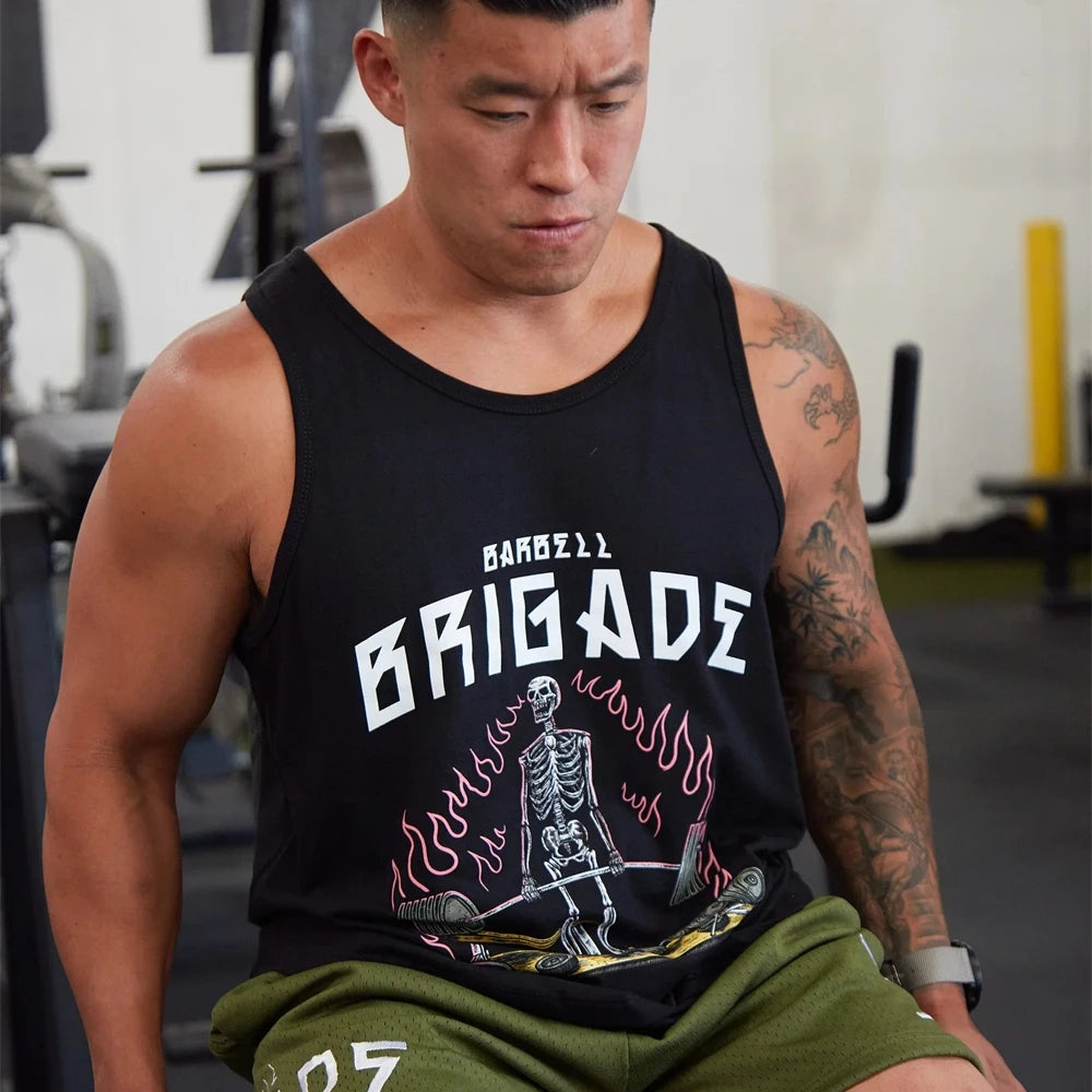 BARBELL Men's Cotton Sleeveless Shirt Skull Bodybuilding Workout Tank Tops Muscle Fitness Sports Shirts Male Gym Stringer Vest