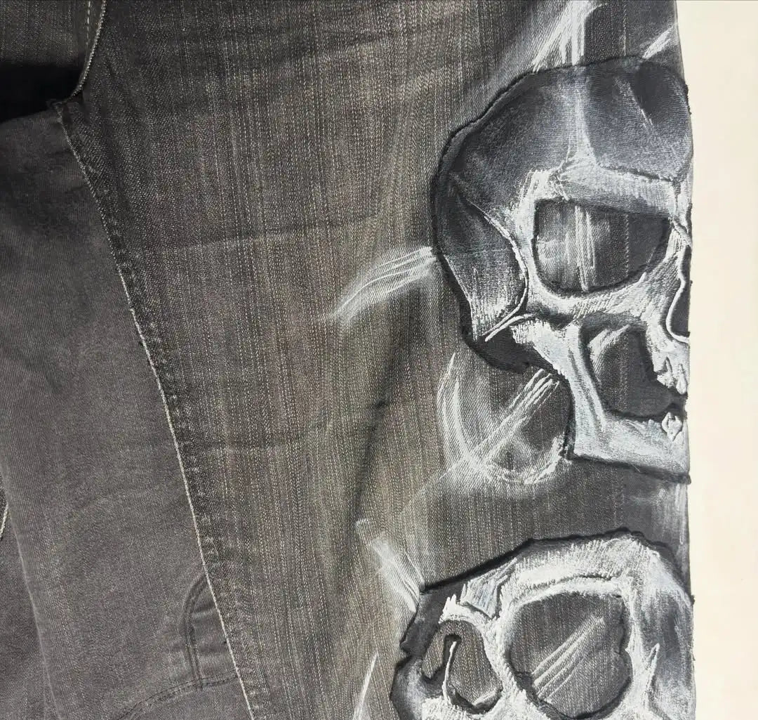 Ripped Baggy Jeans Cotton Patch Dyed Skull Pattern Y2k Mens Jeans Goth Punk Wide Leg Casual Pants Hip Hop Trousers Men Clothing